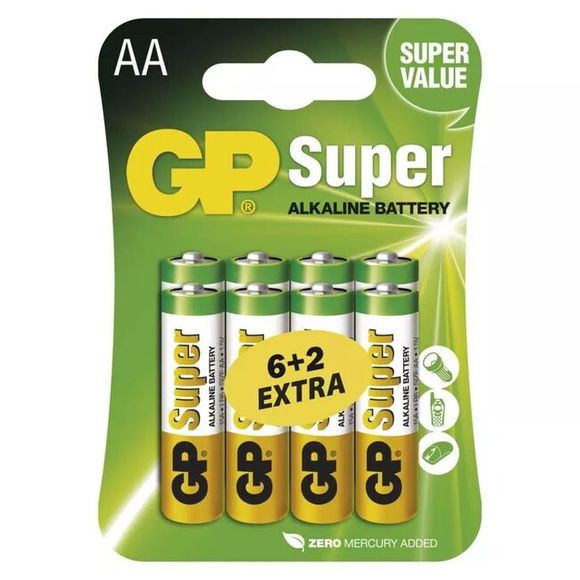 Alkaline Batterie GP Super LR6 (AA) 6 + 2 Stück gratis