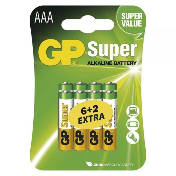 Alkaline Batterie GP Super LR03 (AAA) 6 + 2 Stück gratis