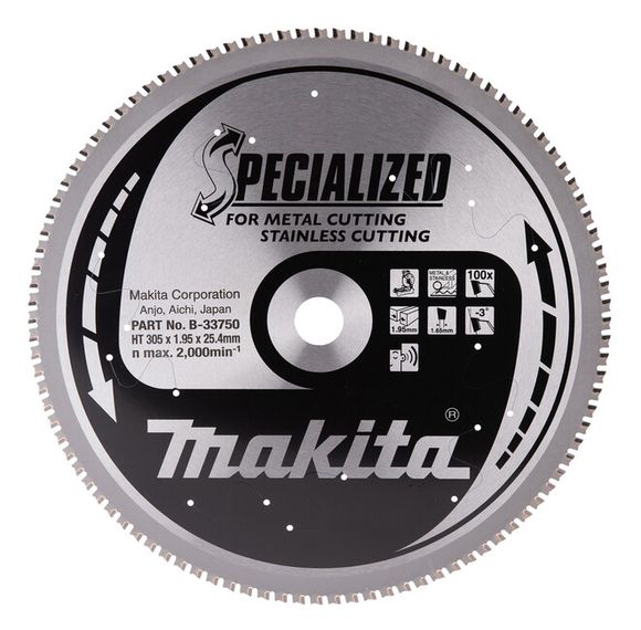 Sägeblatt D 305 x 25,4 mm für Edelstahl / Stahl (100 TCT-Zähne) 1,95 mm Schnitt - MAKITA B-33750