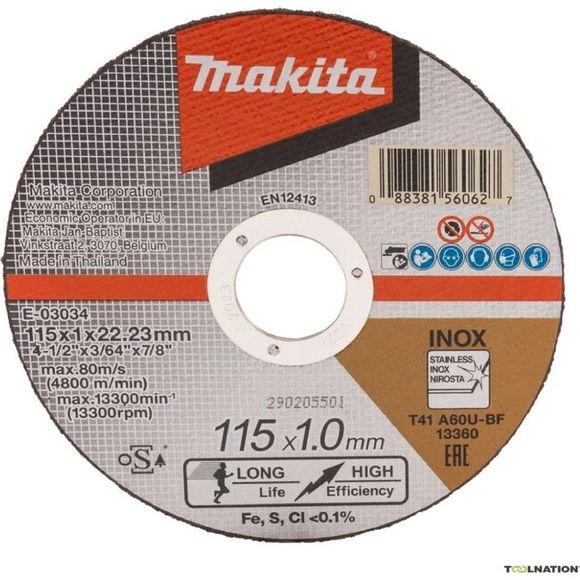 Trennscheibe für INOX o115x1,0x22mm flach - MAKITA E-03034